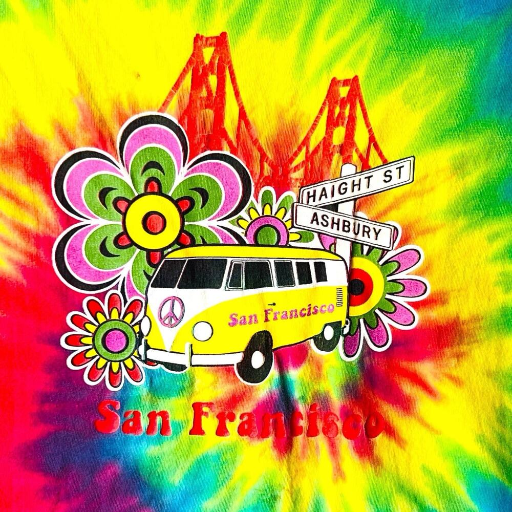 HAIGHT ASHBURY San Francisco‎ Tie Dye TShirt L Psychedelic Hippie 70s Retro Van